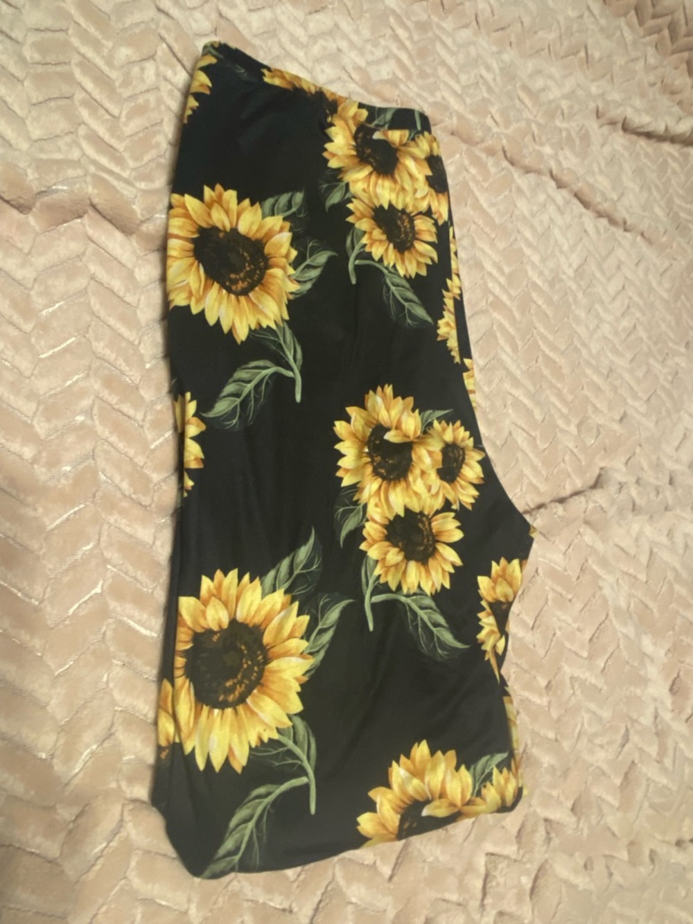 Black Sunflower Print Midi Skirt